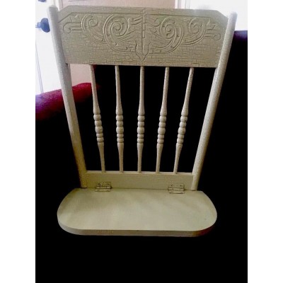 Shabby Farmhouse Chic Chair Back WALL Hanger SHELF Vintage White Crackle Cottage   202403414352